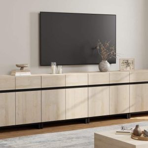 WAMPAT Modern TV Stand for TVs up to 120 inch,4 in 1 Entertainment Center TV Console with Adjustable Shelves and Metal Base for Living Room, Bedroom, Beige