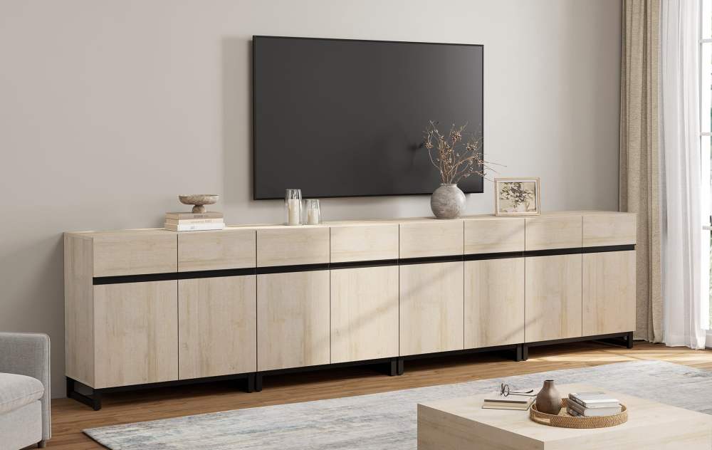 WAMPAT Modern TV Stand for TVs up to 120 inch,4 in 1 Entertainment Center TV Console with Adjustable Shelves and Metal Base for Living Room, Bedroom, Beige
