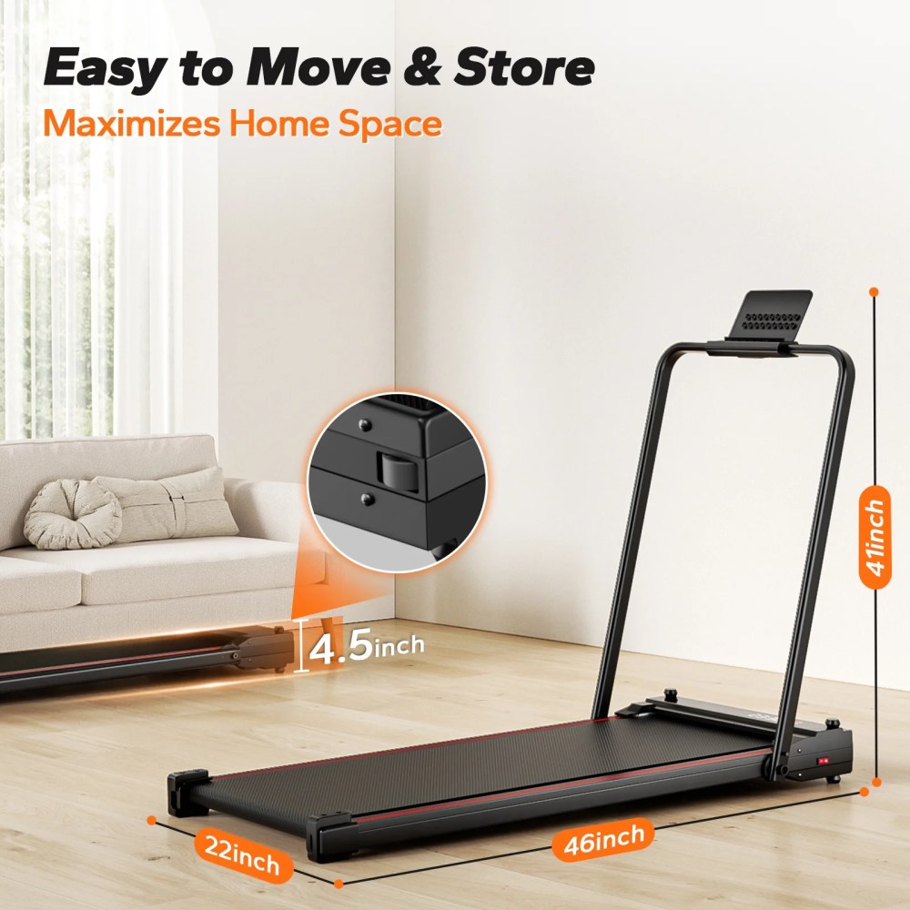BEROCA 4-in-1 Portable Treadmill with Foot Massage, 3HP Foldable Treadmill with Incline Handle, Under Desk Small Treadmill For Home Office with Remote Control LED Display - Image 8