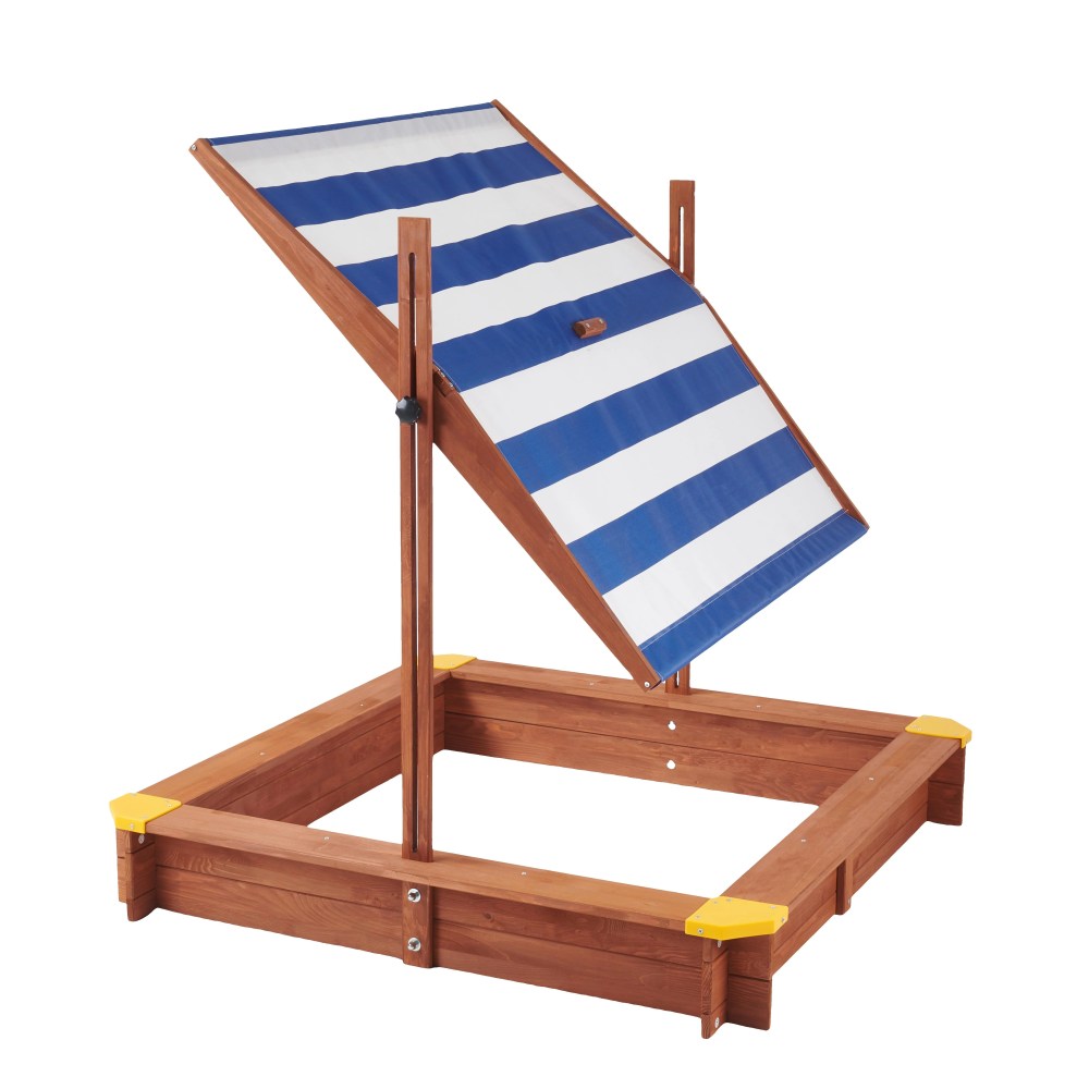 Aukfa Wooden Sandbox w/Adjustable Canopy & Cover for Kids, Brown - Image 2