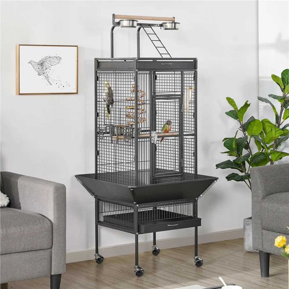 Renwick 61.5" Rolling Metal Bird Cage with Playtop, Black - Image 4