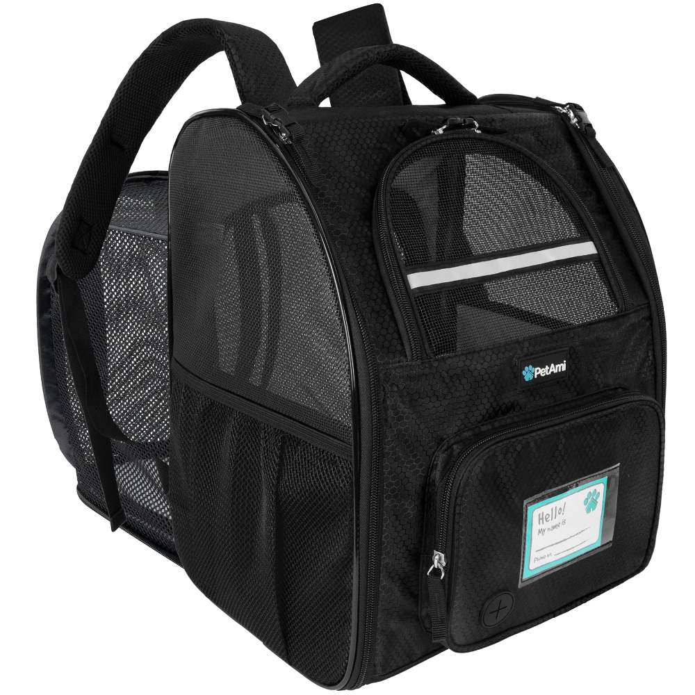 PetAmi Expandable Dog Backpack Carrier for Cats & Pets, Breathable Cat Carrier Backpack with Top Window & Multi-Entry, Ventilated Foldable Travel Carrier for Small Medium Pets up to 18 lbs, Black