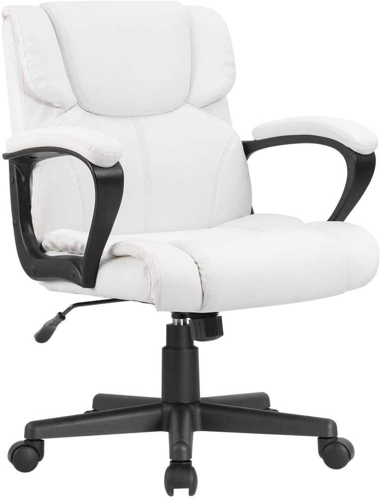 Vineego Mid Back Office Desk Chair PU Leather Executive Chair Adjustable Business Manager's Chair Ergonomic Swivel Computer Chair with Lumbar Support and Armrest,White