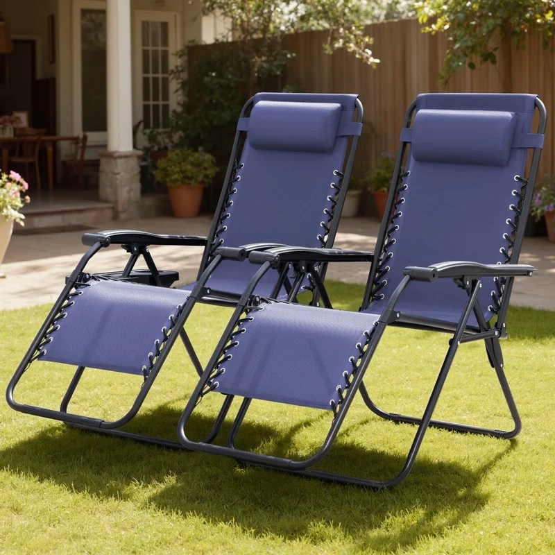 Lacoo 2 Zero Gravity Chair Patio Outdoor Foldable Lawn Lounge Chair Reclining Chair with Adjustable Pillow for Graden,Patio, Beach ,Blue