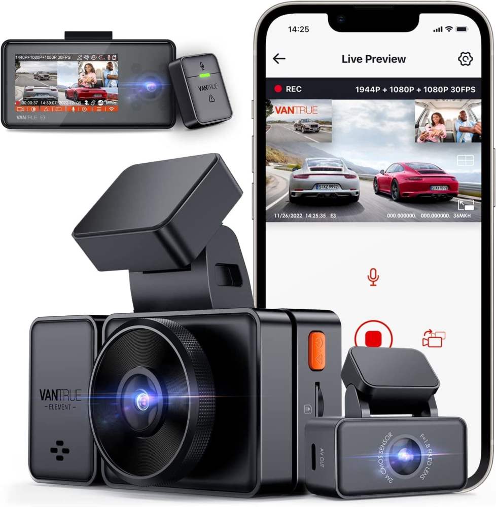 Vantrue E3 3CH Dash Cam 1944P1080P1080P Front Inside Rear IR Night Vision WiFi GPS Voice Control 24/7 Parking Mode 1TB Support