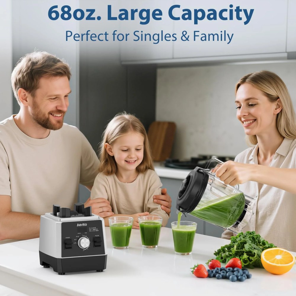 Aeitto Blender for Kitchen, 68oz 1800W Smart Blender for Smoothies withStainless Steel 6-Blade, 7 Preset Programs, Digital Timer & Custom Speed Control - Image 7
