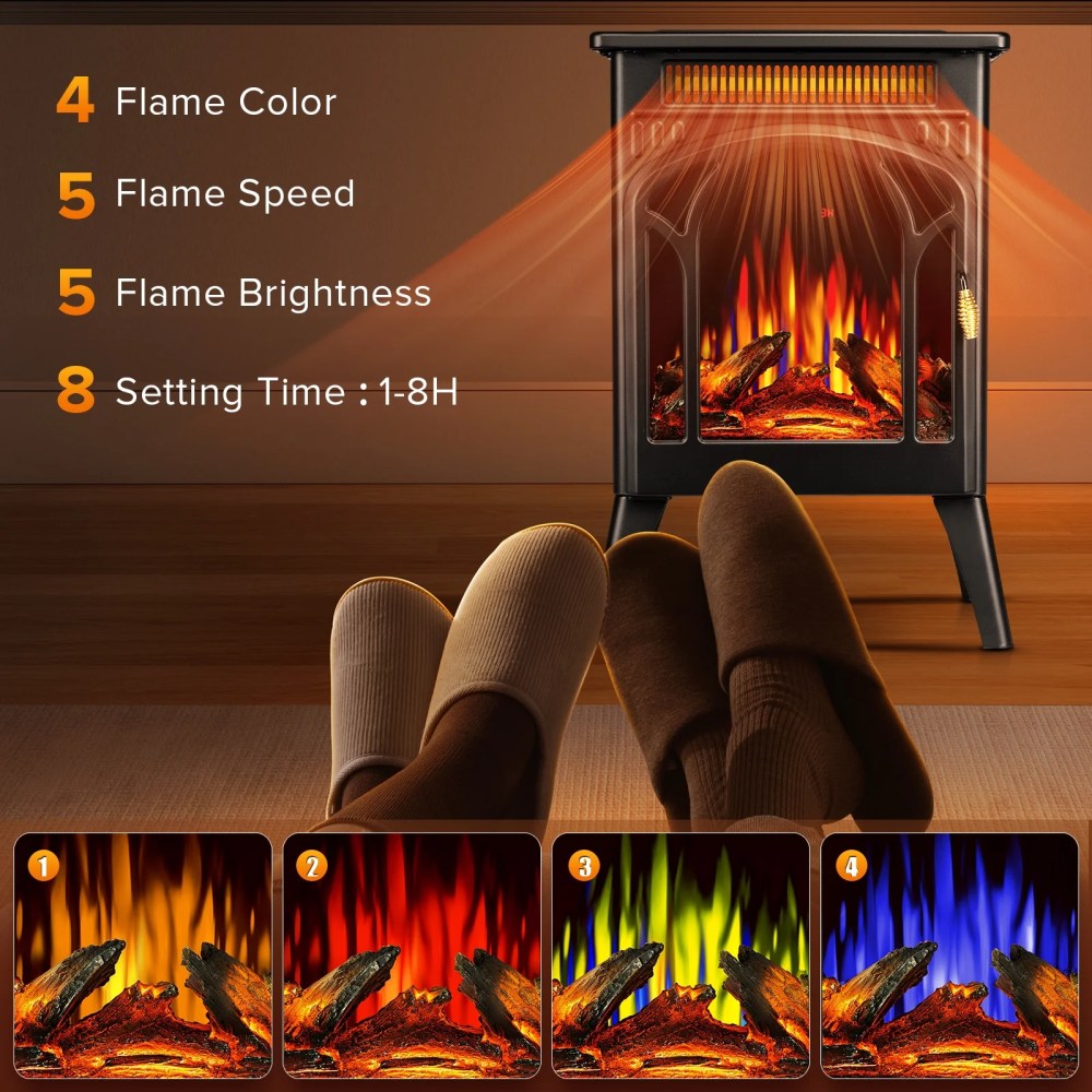 KISSAIR All-metal Electric Fireplace Heater 16",Frame Freestanding Stove,3D Flame,Remote Control,500W/1500W,Black - Image 2