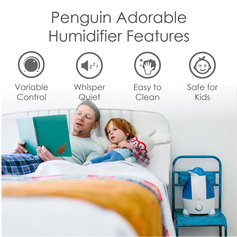 Crane Adorable Ultrasonic Cool Mist Humidifier,1 Gallon,500 Sq ft Coverage,24 Hour Run Time - Penguin - Image 2