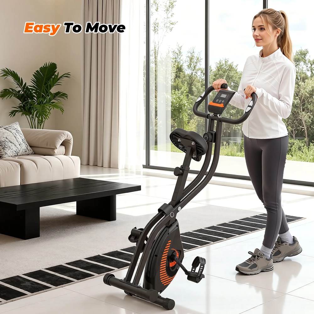 Naipo Exercise Bike Indoor 16 Level Magnetic Resistance Folding Stationary Bike with 265lbs Capacity Adjustable Seat Height Orange Color for Space Saving Home Use - Image 6