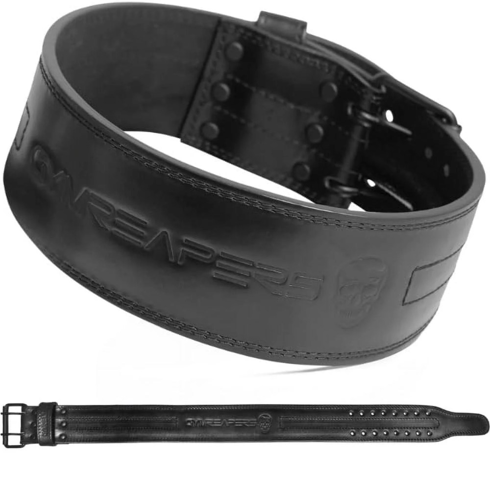 Gymreapers Weightlifting Belt 6MM Genuine Leather - Double Prong Power Belt Heavy Duty 4-Inch Wide - Strong, Stabilizing Back Support for Deadlifts, Squats Powerlifting (Black, 2X-Large)