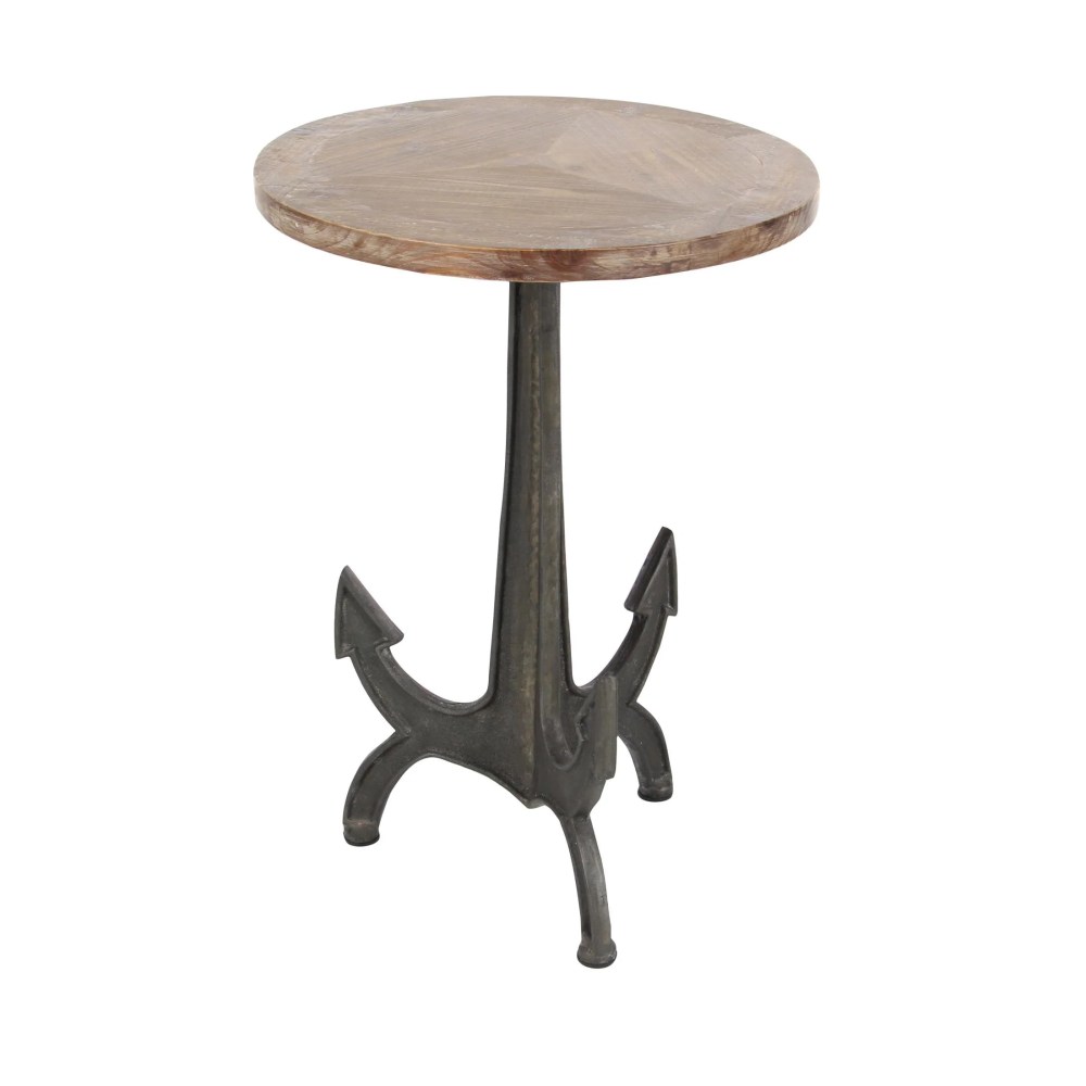 DecMode 18" x 26" Black Metal Anchor Accent Table with Brown Wood Top,1-Piece