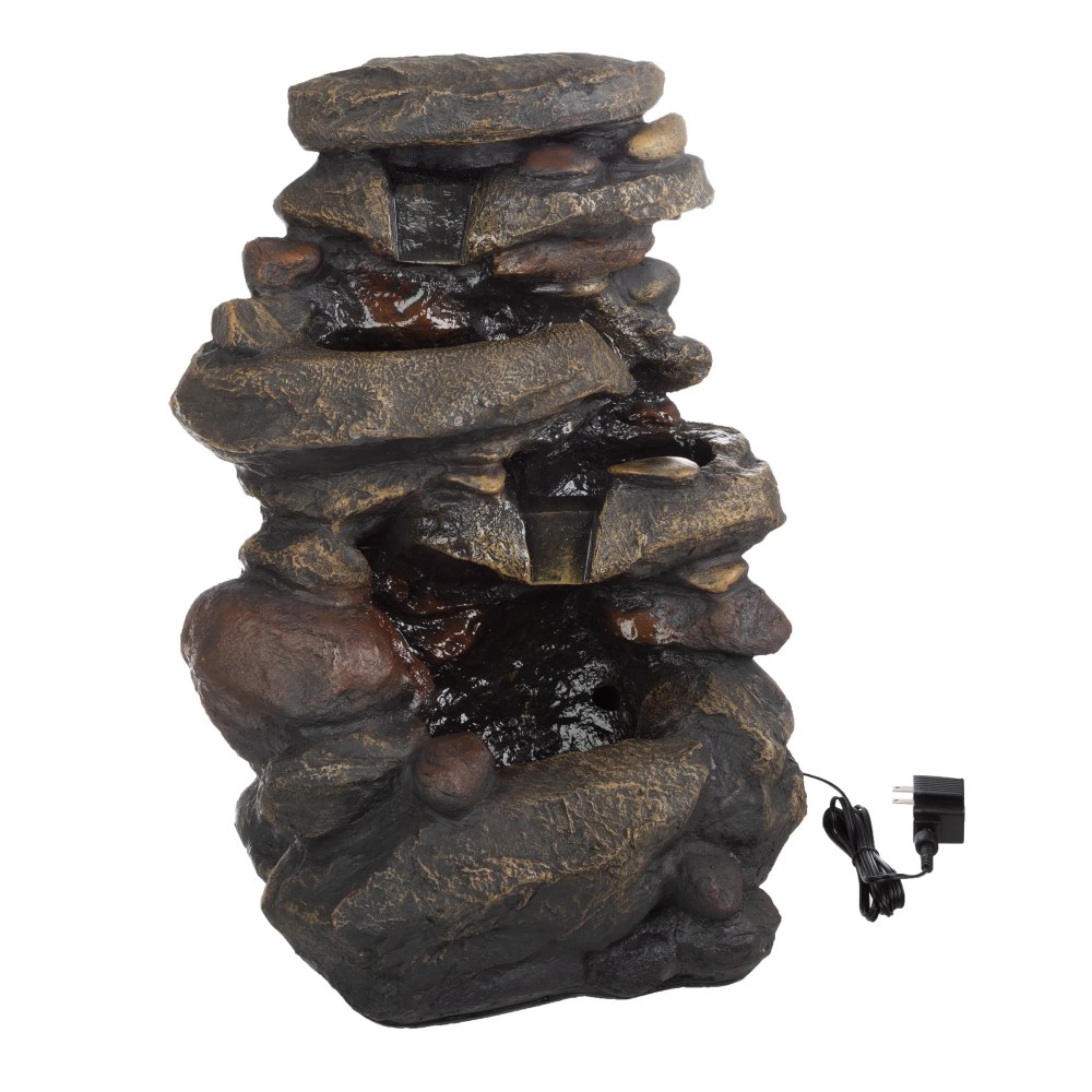 Pure Garden 3-Tier Outdoor Water Fountain with Lights - 25.5-inch LED Fountain