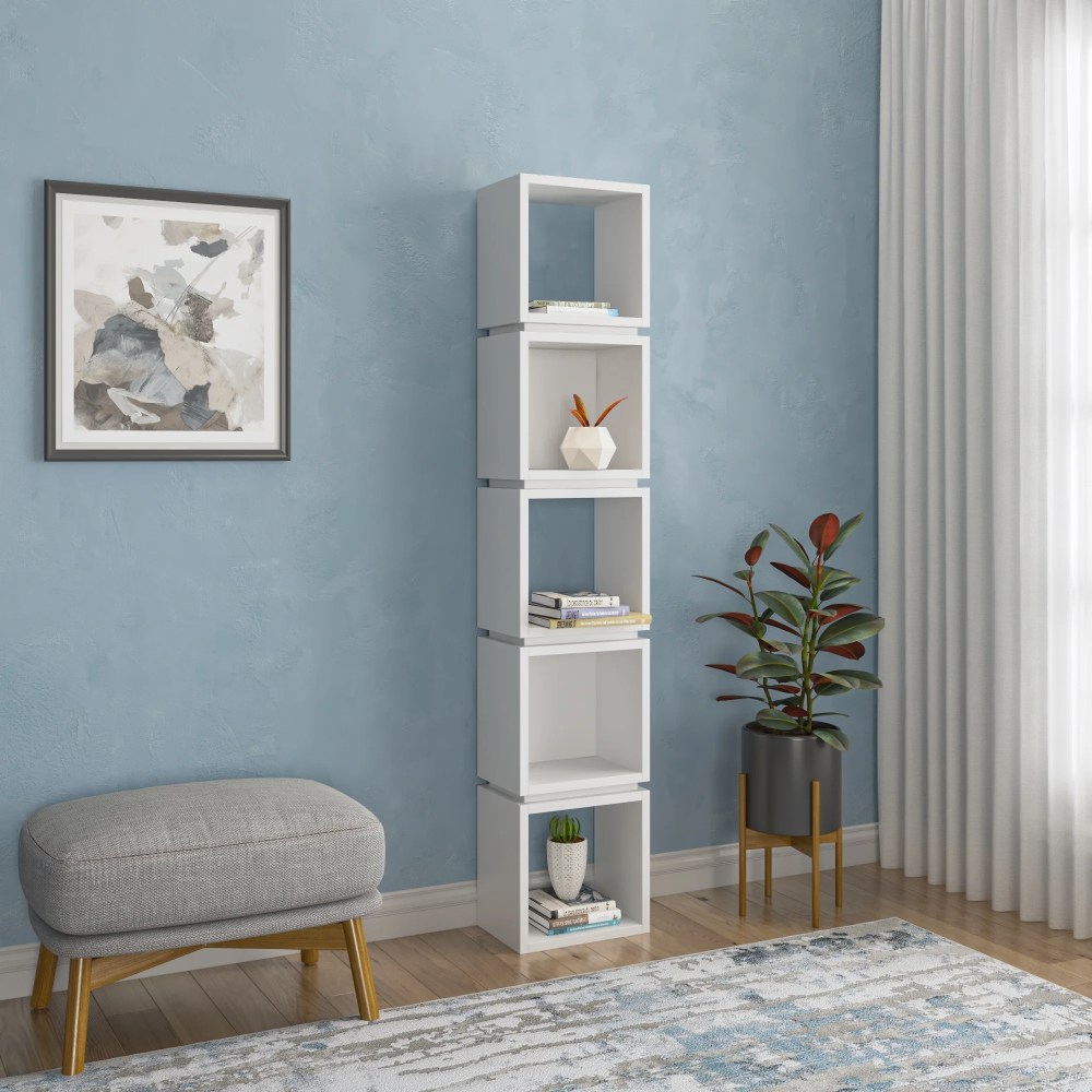 Ada Home Decor 5 Shelf Bookcase Multiple Tier Open Corner Shelf Narrow Book Shelves,White