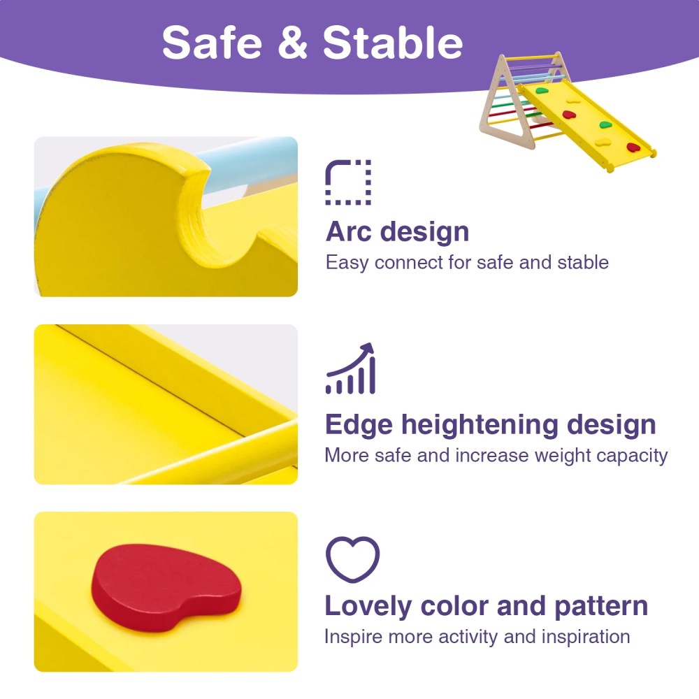 Walsport 3 in 1 Baby Triangle Climber with Ladder Sliding and Climbing Fun Zone, Toddler Wooden Indoor Play Equipment for Toddlers 18m-6yrs - Image 7
