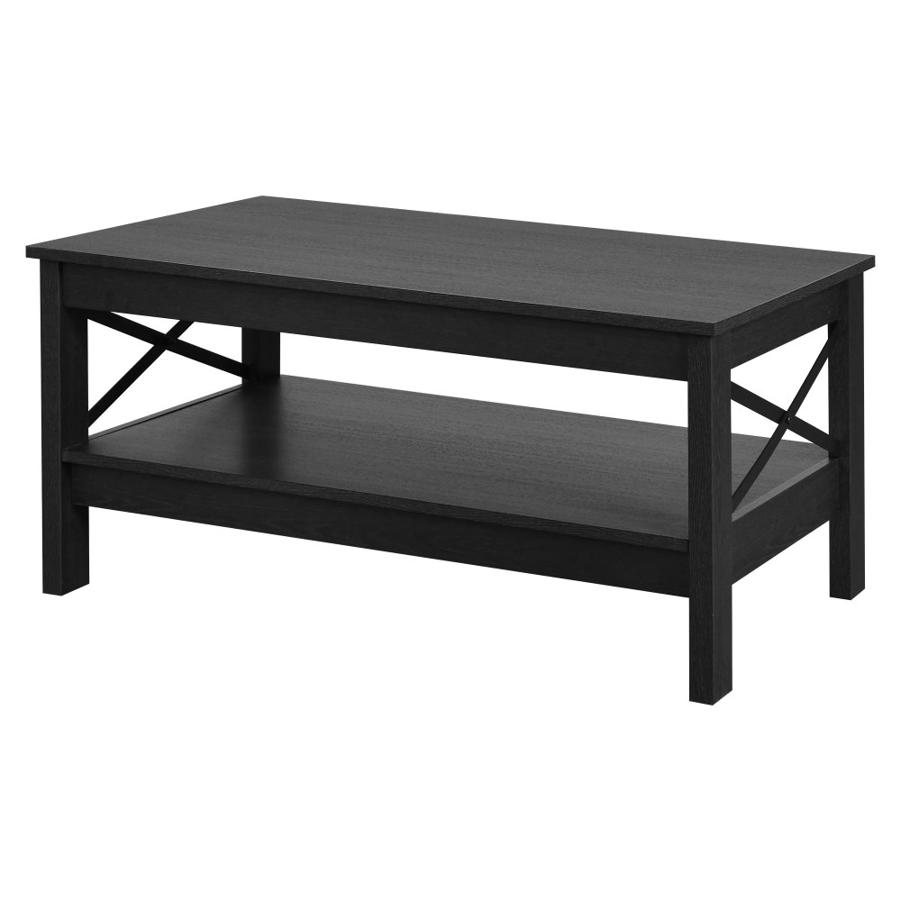 Wooflex Wood Farmhouse Coffee Table with 2-Tier Open Shelf-Black-Living Room & Home Office - Image 6