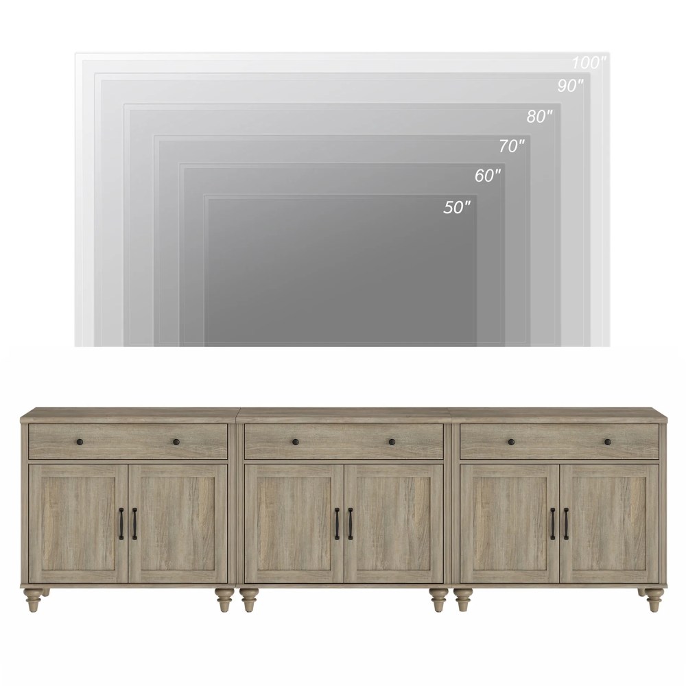 Wash Gray Farmhouse TV Stand for 85 inch TV with Drawers & Doors - Image 9