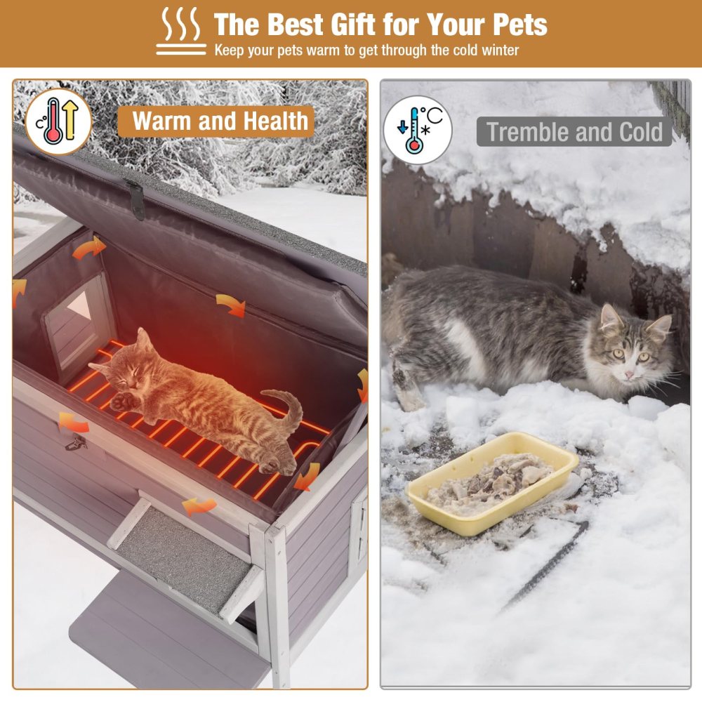 MEDEHOO Heated Cat House for Outside Cats Winter, 100 Waterproof Insulated Outdoor Cat Shelter with Heater & Insulated Liner - Image 6