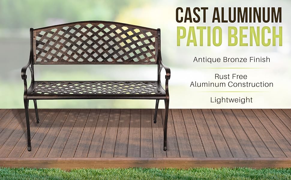 Antique Bronze Cast Aluminum Patio Bench - Image 8