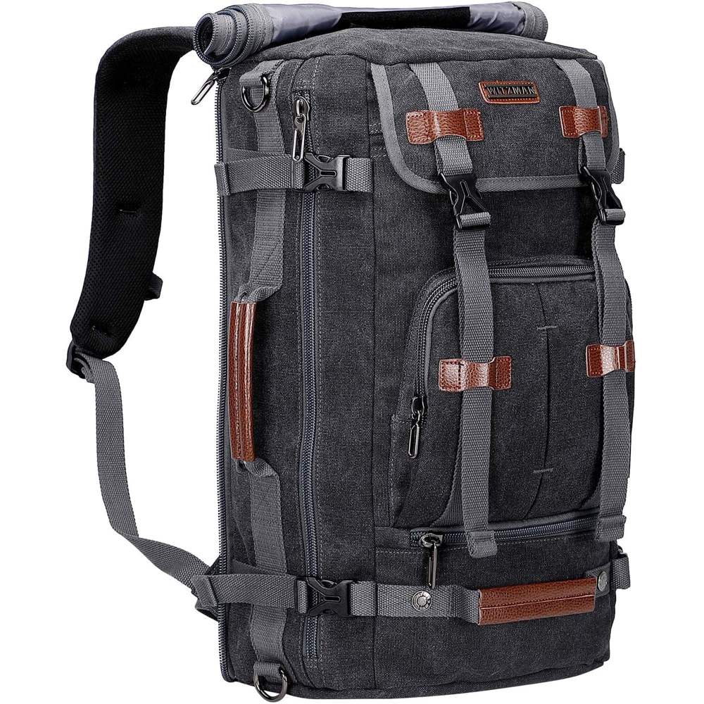 WITZMAN Travel Backpack for Men Large Canvas Backpack Luggage Carry on Duffel Bag A519-1 Black