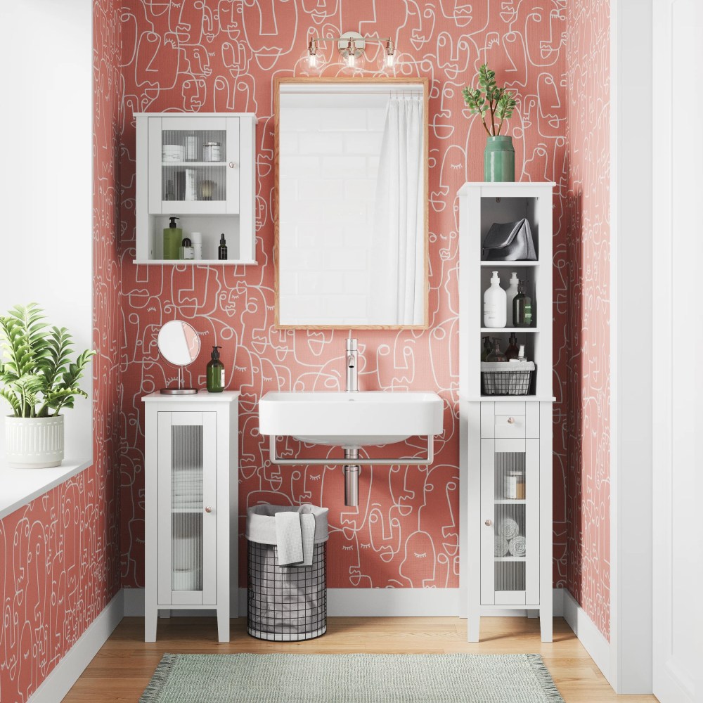 RiverRidge Prescott 1-Door Slim Bathroom Storage Cabinet and Organizer Shelf - White - Image 2