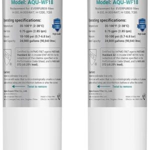 AQUA CREST H-300 Under Sink Water Filter,Replacement for Everpure H-300,H-300-NXT,7CB5,EV9270-71,EV9270-72,EV9618-11,EV9855-50,EV9282-01,NSF/ANSI 42 Certified,24000 Gallons,2 Pack