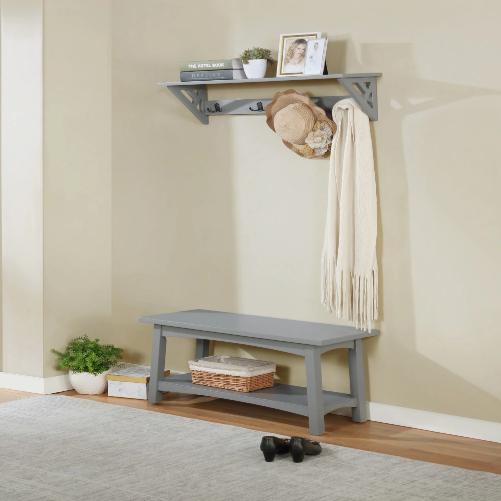 Alaterre Furniture Craftsbury 36 in. Sturdy Pine Wood Entryway Bench,Open Design Accent Furniture,Gray - Image 6