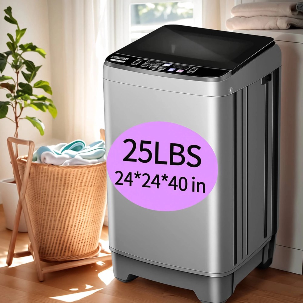 Top Load Clothes Washing Machine 25 lbs Full Automatic Washer and dryer Machine,10 Programs and 8 Water Levels Lavadora for Apartment, Bathroom, RV,Grey