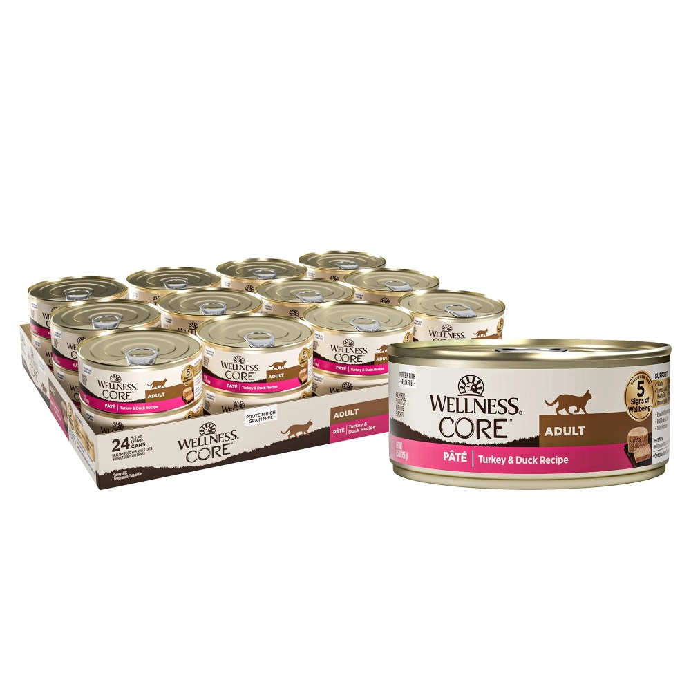 Wellness CORE Pate Adult Wet Cat Food,  Natural,  Protein-Rich,  Grain Free,  5.5 Ounce,  24 Pack (Turkey & Duck)