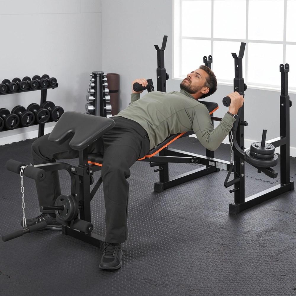 Naipo 7-in-1 Weight Bench with Dual Barbell Racks Adjustable Weight Bench 5-Level Height 4-Level Backrest Weight Bench Set for Home Gym 600lbs Full Body Workout(Not Include Dumbbells) - Image 10
