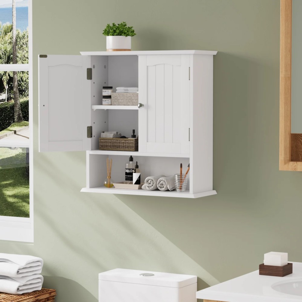 Smuxee Bathroom Wall Storage Cabinets with Door and Open Shelves, over The Toilet Storage, White Small