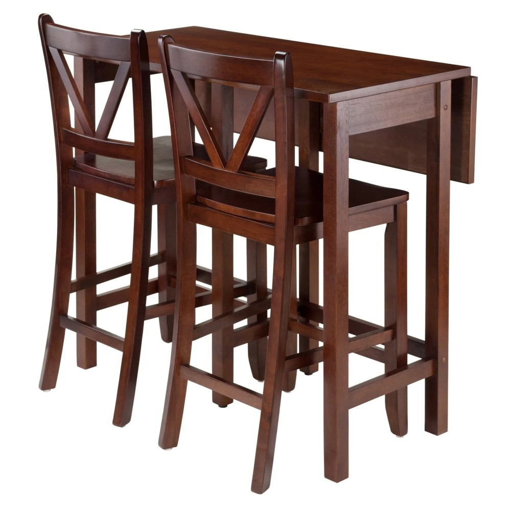 Winsome Wood Lynnwood 3-Pc Set,Drop Leaf Table & 2 V-Back Counter Stools,Walnut Finish