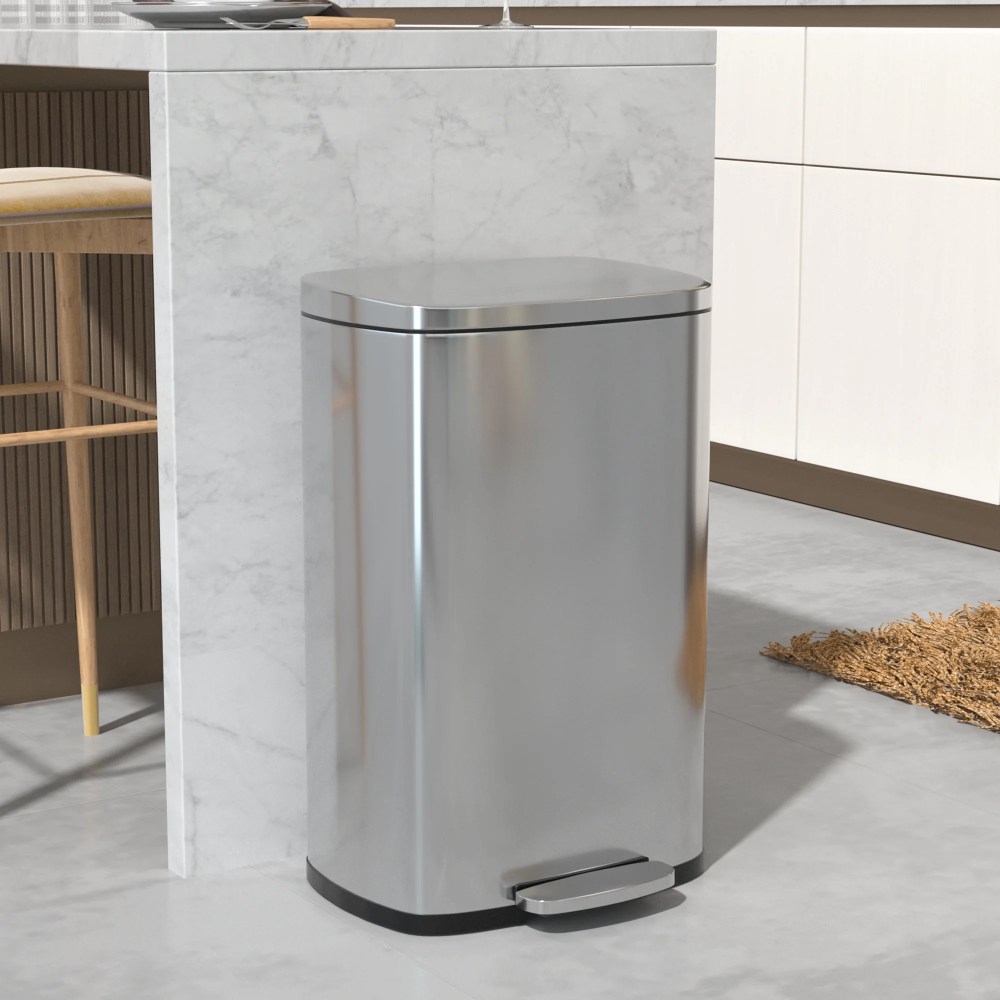 YRLLENSDAN 13 Gallon Kitchen Trash Can with Lid,Bathroom Stainless Steel Trash Can with Foot Pedal and Plastic Inner Bucket Garbage Can Soft Close Dustbin Small Trash Bin for Bedroom Office