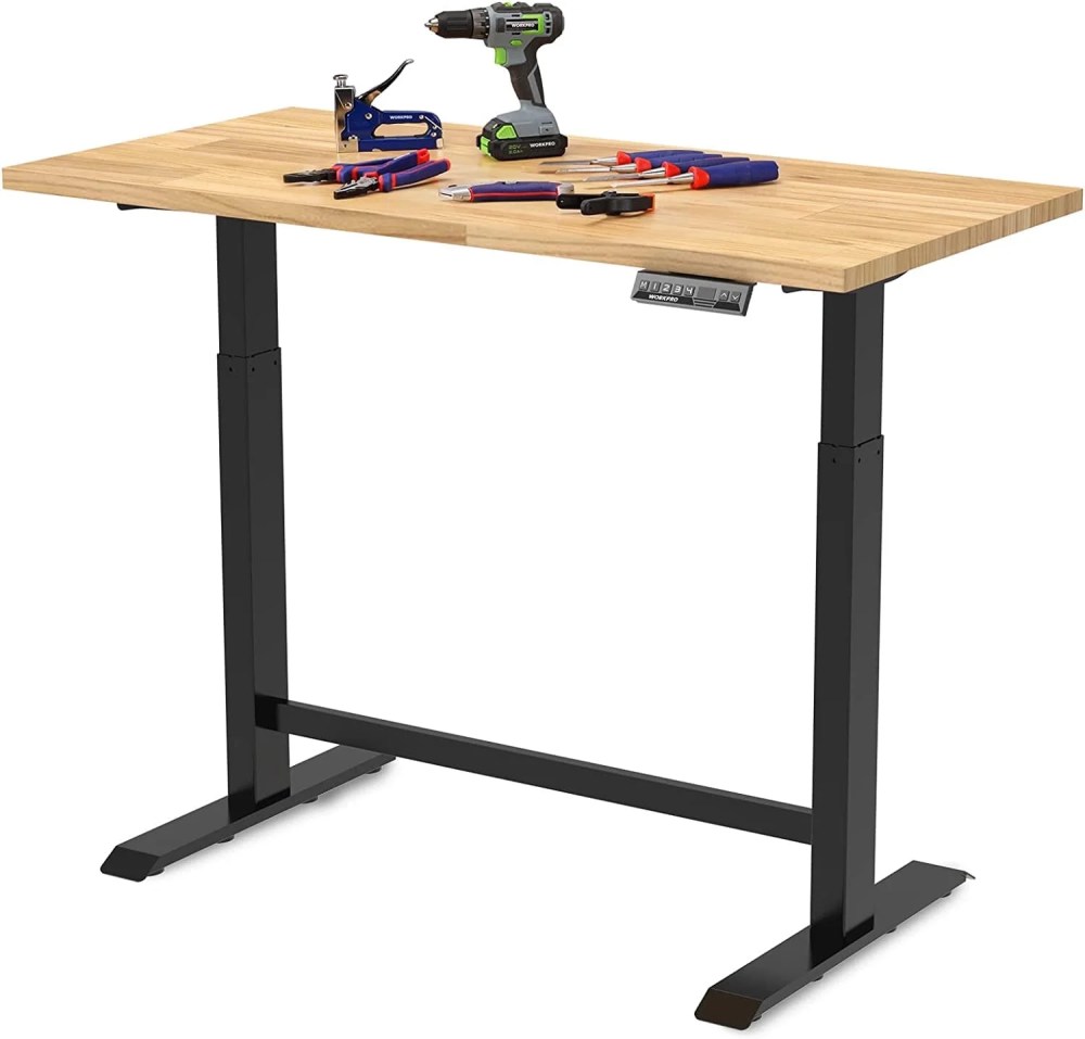 WORKPRO 48" Electric Standing Desk,Height Adjustable Workbench with 48"x24" Wooden Top and Dual Motor,500 lbs Load Capacity Work Table for Workshop,Garage,28-3/4" to 48-7/16" Lift Range