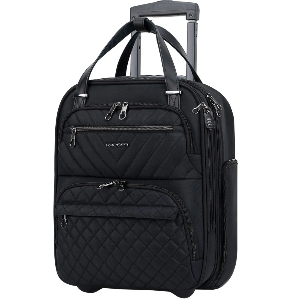 KROSER 16-Inch Quilt Softside Underseat Carry On Luggage ,Black