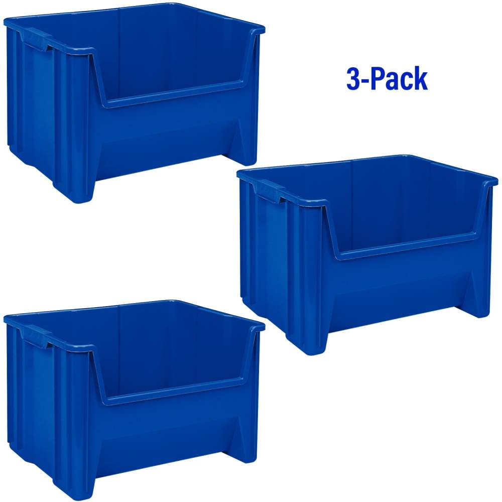 Akro-Mils Stak-N-Store 13017 Large Storage Bins,Stackable Heavy Duty Containers,15"x20"x12.5",Blue,3-Pack