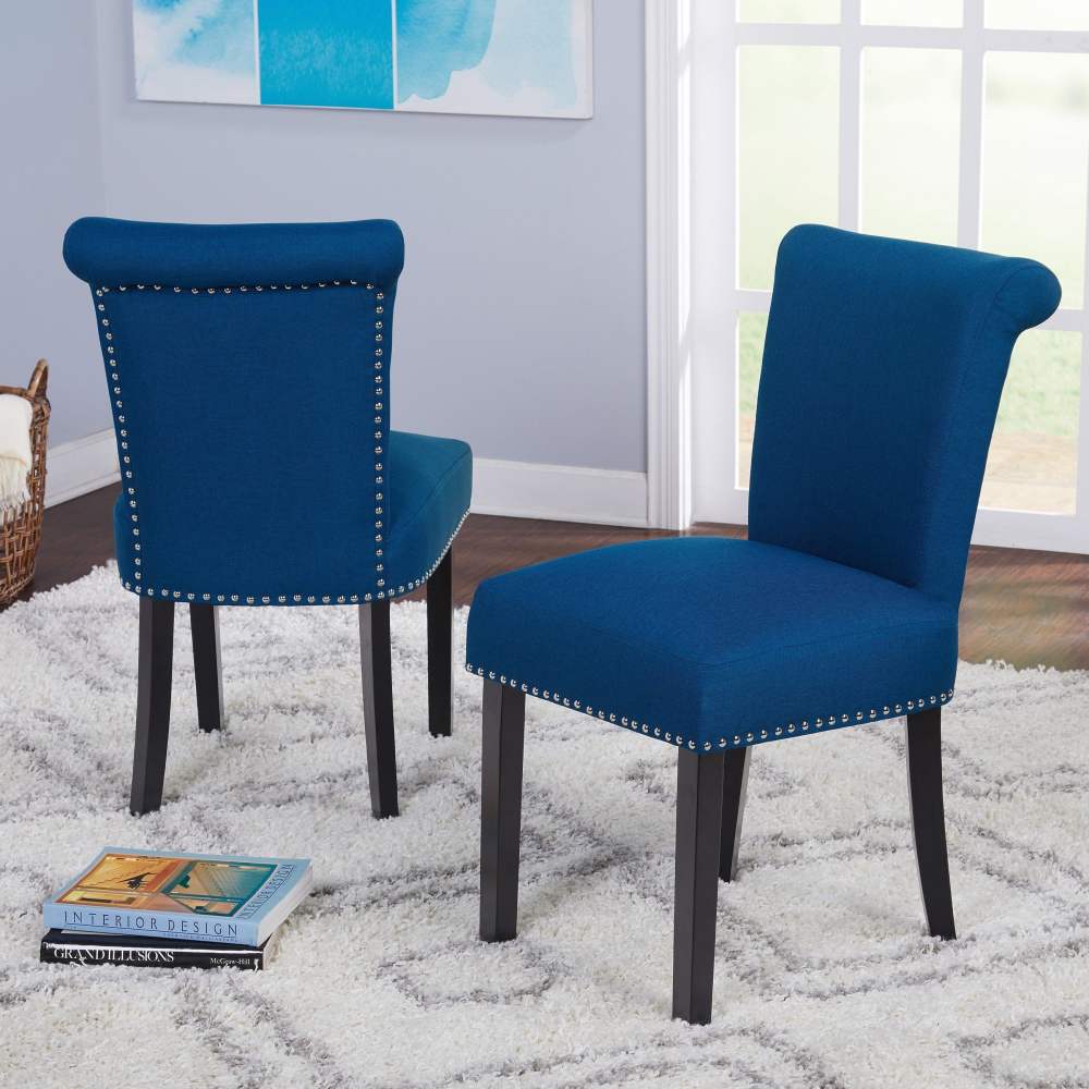 Simple Living Adeline Nailhead Parsons Dining Chair (Set of 2) Parson Chairs Grey Wood,Rubberwood Upholstered Polyester - Image 9