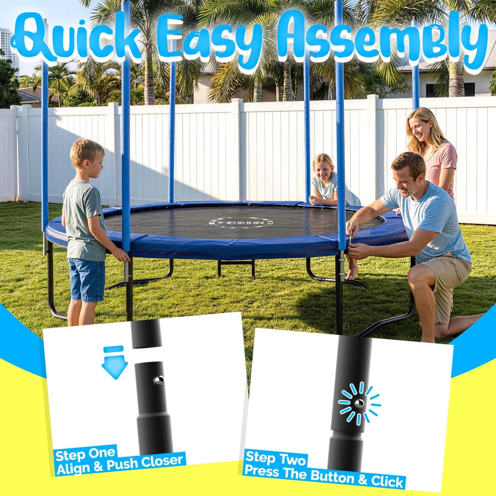 YORIN Trampoline for 2-3 Kids, 8FT 10FT 14FT 12FT Trampoline for Adults with Enclosure Net, Ladder, Light, 800LBS Weight Capacity Outdoor Round Recreational Trampoline, Heavy Duty Trampoline - Image 4