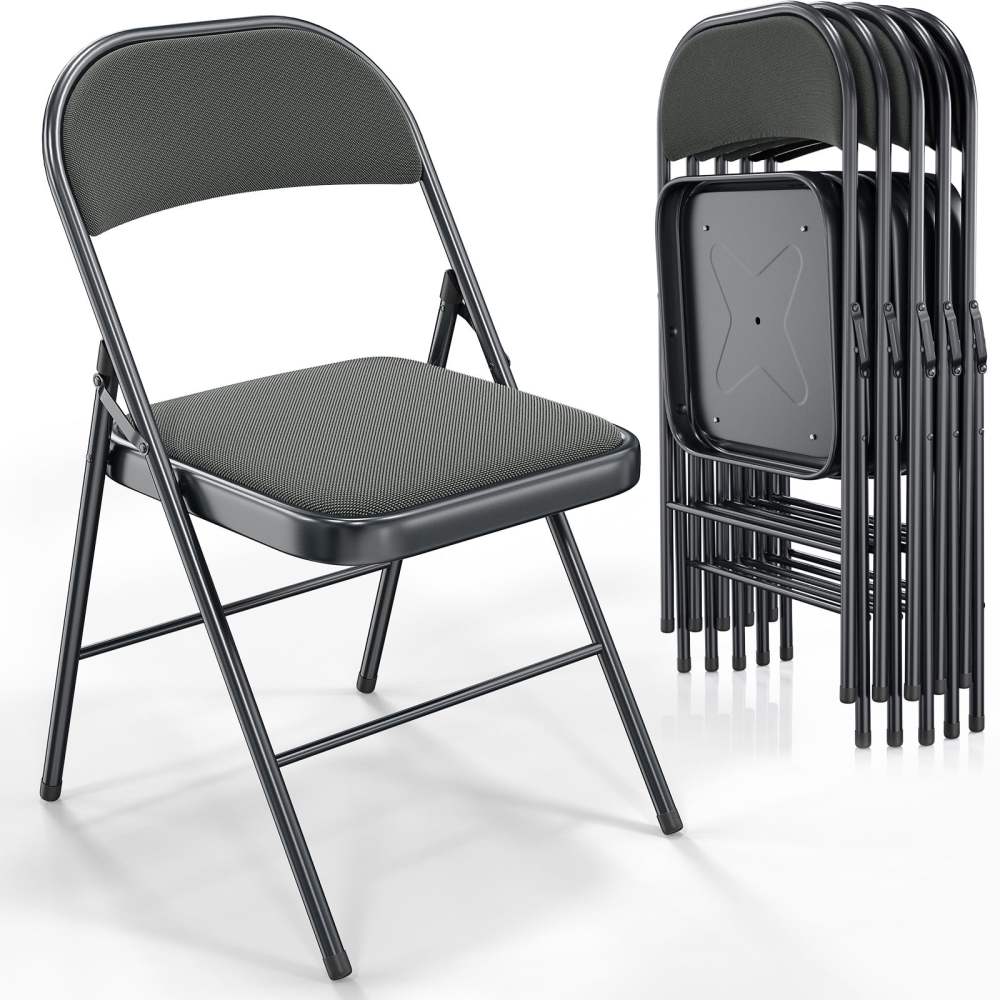 Vingli Metal Indoor and Outdoor Conferences Padded Folding Chairs,Gray "1 Set of 6"