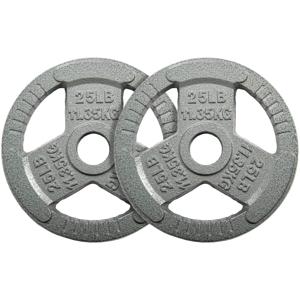Signature Fitness 2-Grip Olympic Cast Iron Weight Plates, 2-Inch Hole, 2.5LB 45LB, Black with Silver Lettering