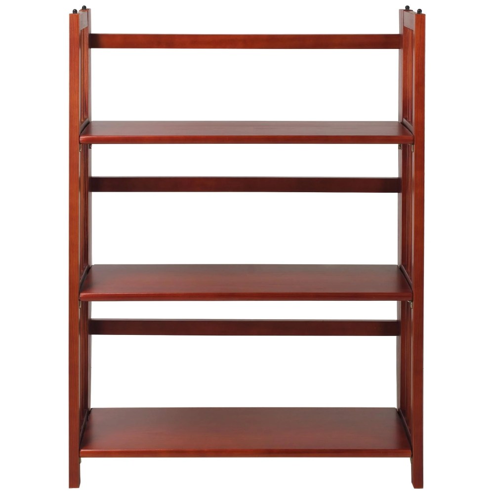 (Set of 2) 3-Shelf Folding Stackable Bookcase 27.5" Wide-Mahogany