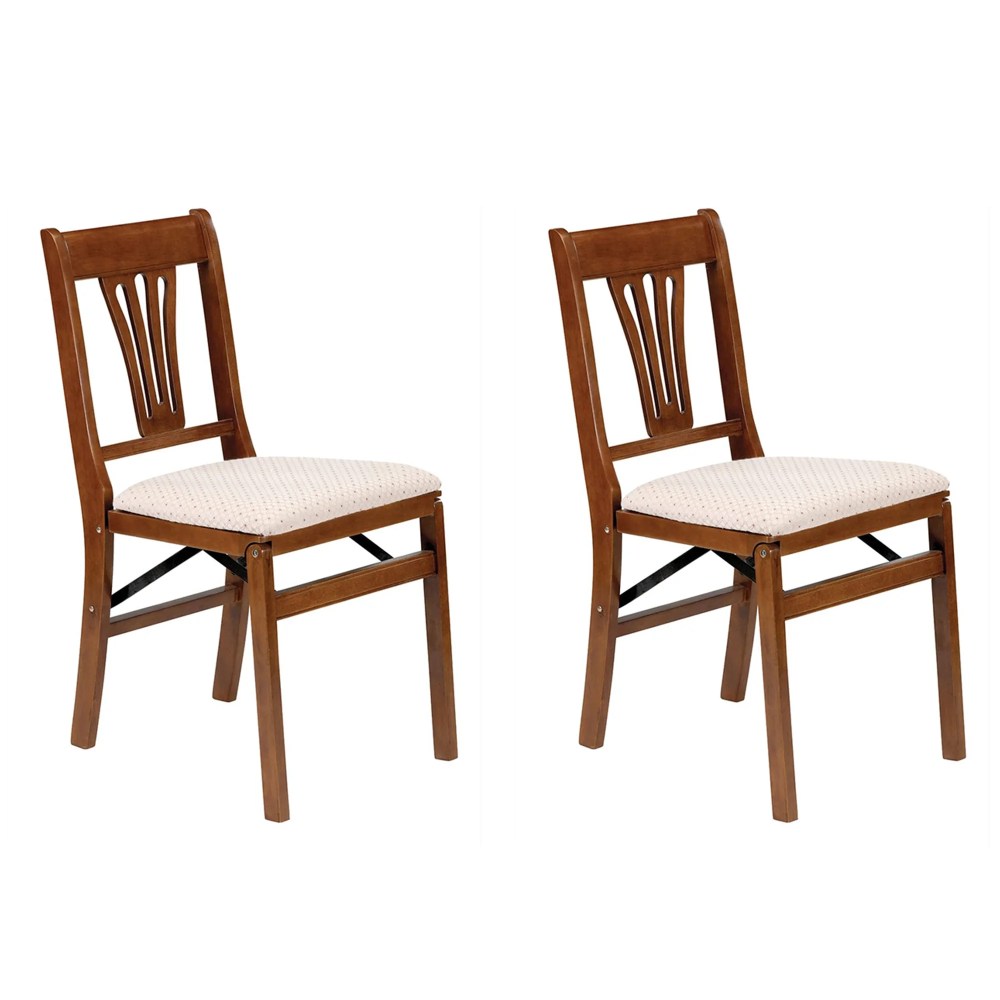 Stakmore Urn Back Adult Folding Chair Fruitwood Frame & Blush Fabric