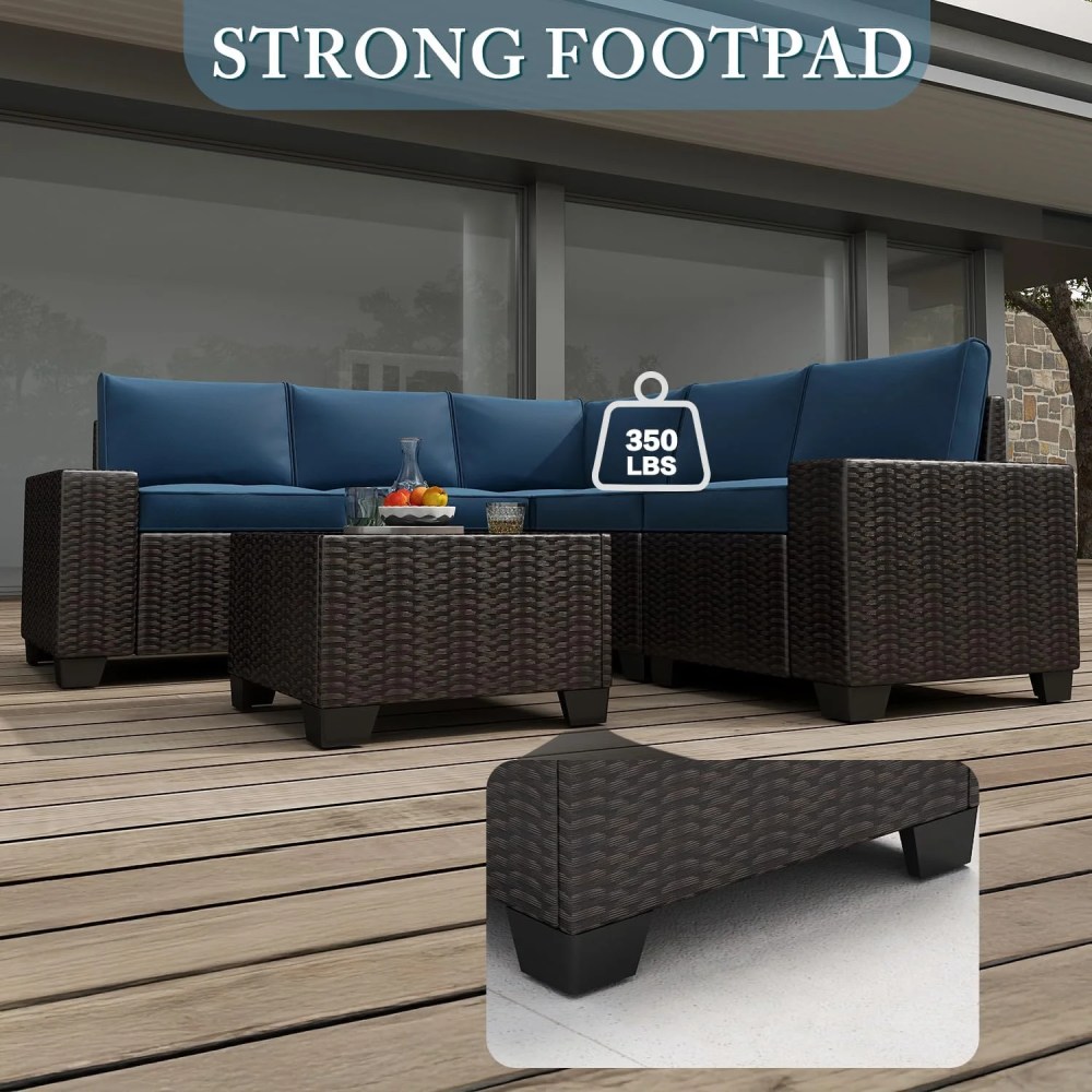 6 Pieces Patio Furniture Set,Outdoor Sectional Set of 6 w/Wide Armrest,Waterproof Wicker Conversation Set for Backyard,Deck,Lake Blue - Image 7