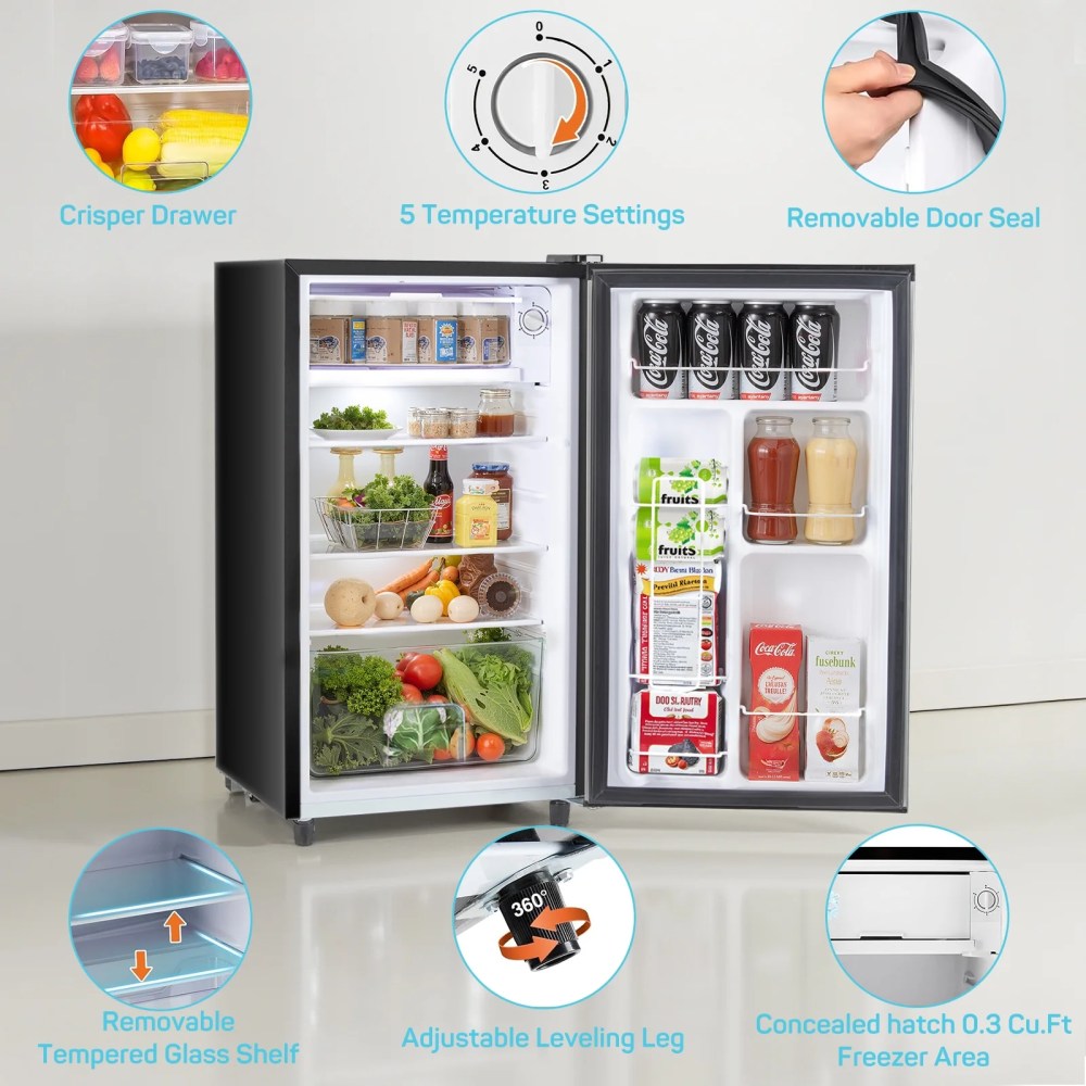 TINKLE WELL 3.2 Cu Ft Mini Fridge with Freezer,Compact Single Door Refrigerator,Energy Efficient,Low Noise,Adjustable Thermostat for Bedroom,Dorm,Office,silver - Image 7