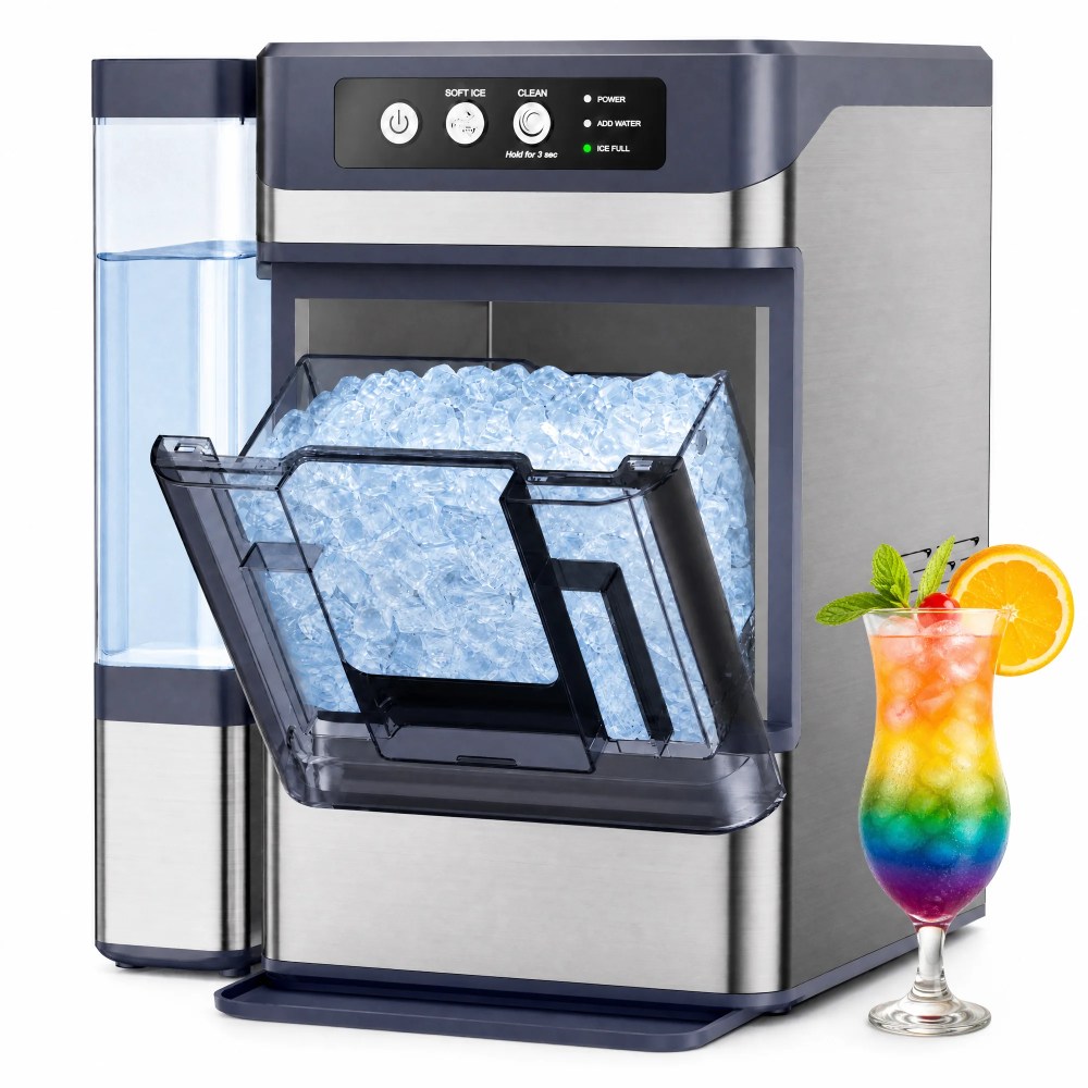 Snowyermine Nugget Ice Maker Countertop with 4.1L Water Tank,44Lbs/24H,One-Touch Fast Ice in 6 Mins,Self-Cleaning & Ultra Quiet for Home/Office/Party