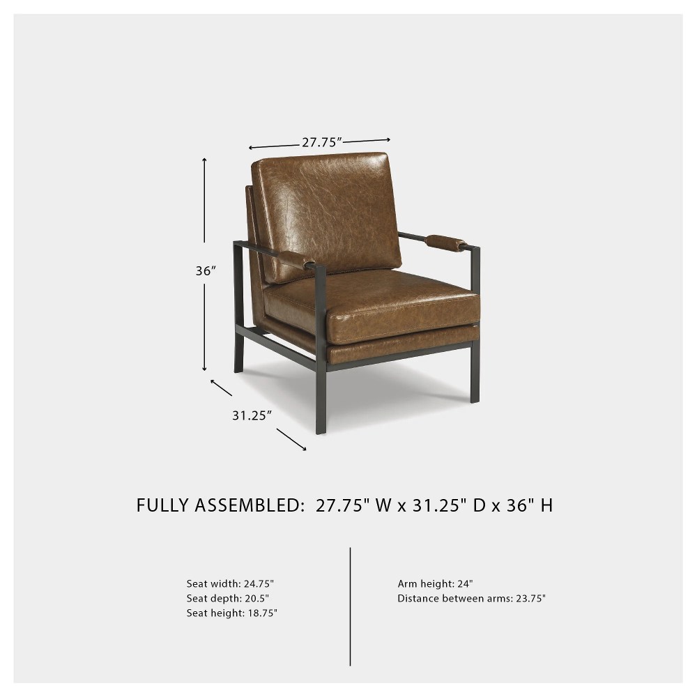 Signature Design by Ashley Peacemaker Accent Chair,Brown Faux Leather Upholstered Modern Metal Frame Armchair - Image 4