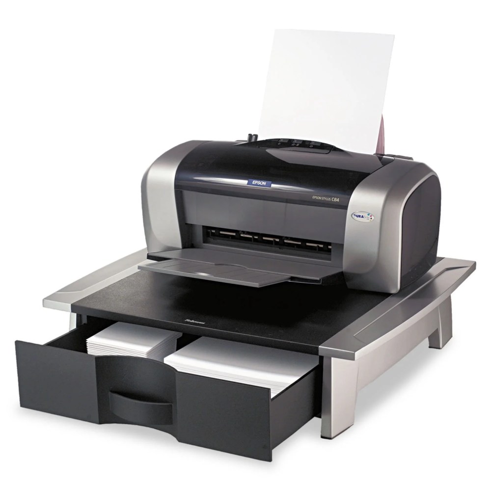 Fellowes Mfg Co. 8032601 21.25 in. x 18.06 in. x 5.25 in. Office Suites Printer/Machine Stand - Black/Silver - Image 2