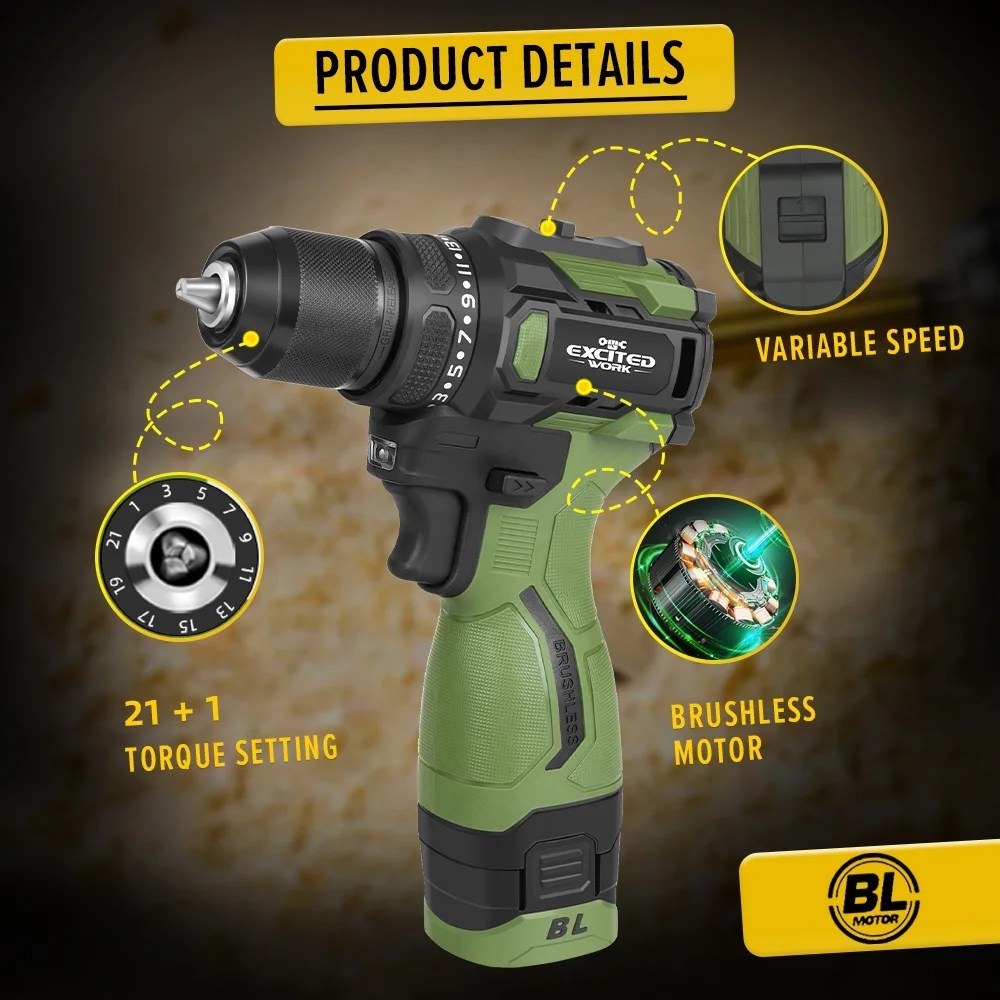 17V Brushless Screwdriver Drill Set,140Nm Cordless Impact Driver & 55Nm Electric Drill with 3 Adjustable Speed - Image 5