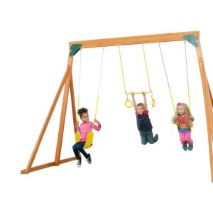 Trailside Cedar Swingset with Belt Swings and Trapeze Bar, All Wood, Hardware, and Assembly Instructions Included