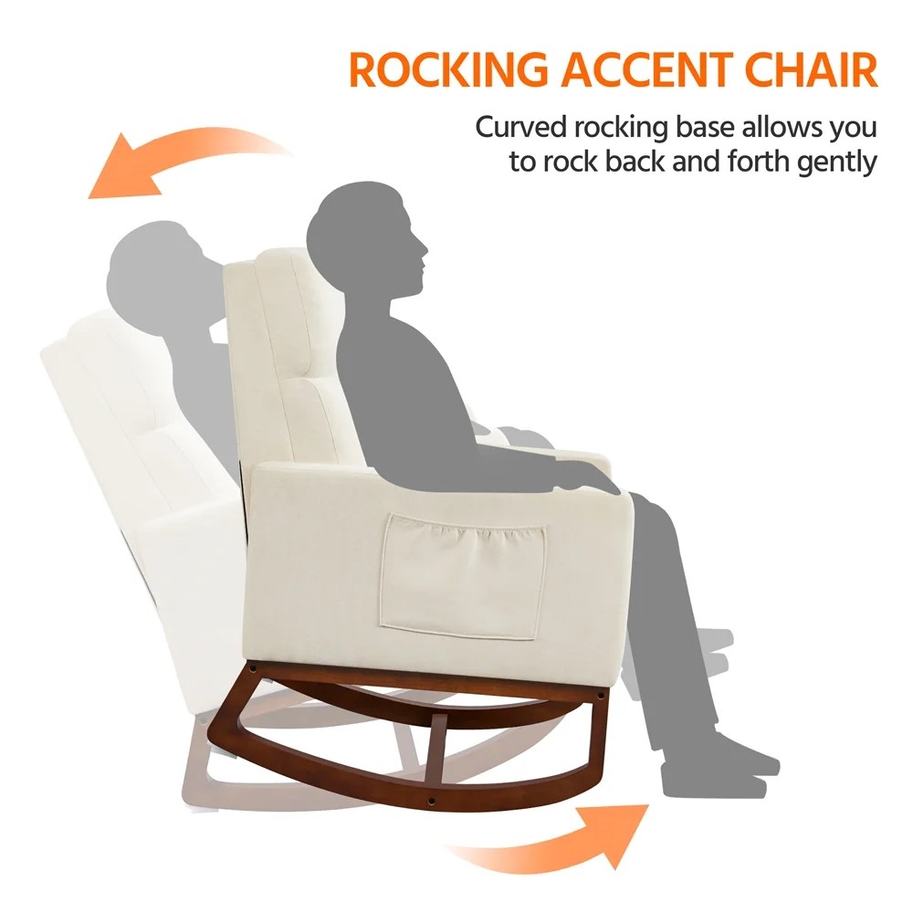 Alden Design Fabric Upholstered Rocking Accent Chair,Beige - Image 7