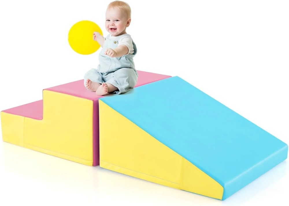 OLAKIDS Climbing Toys for Toddlers, Indoor Baby Foam Climbing Blocks Soft Play Set with PU Leather, Kids Climb and Crawl Playset Sliding Activity Structure Gym Playground Climber
